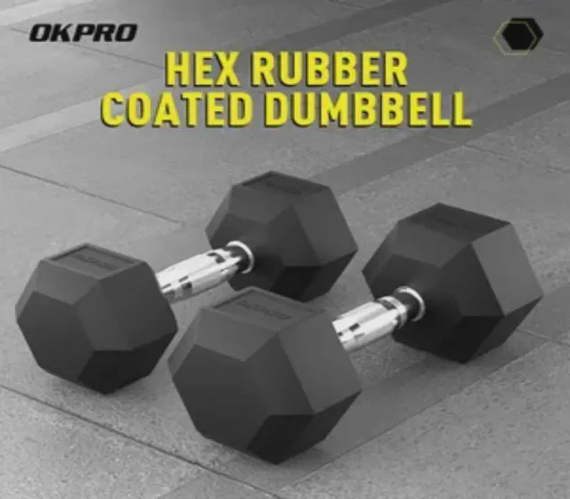 Factory Wholesale Customization Iron Dumbbell Set Gym Equipment Fitness Rubber Hex Dumbbell shown in its Made-in-China supplier listing