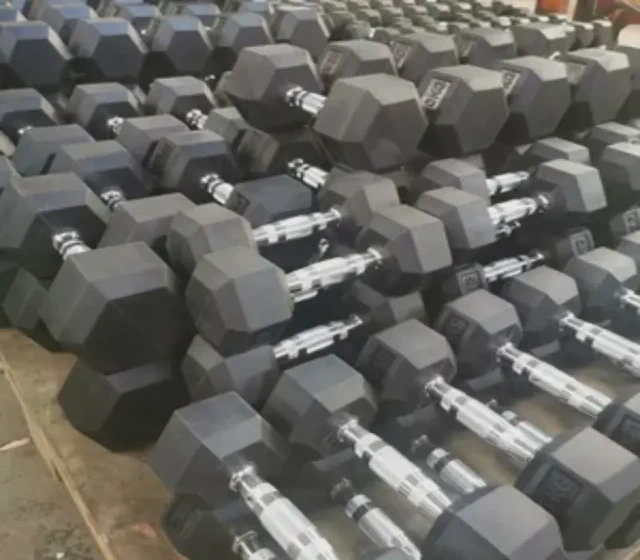Commercial Gym High-Grade Kg Lb Free Weight Chrome Handle Rubber Coated Black Hex Dumbbell exibido em sua lista de fornecedor na Made-in-China