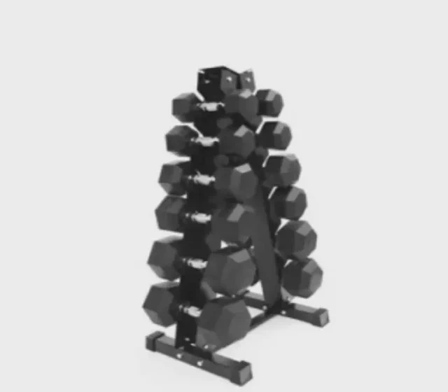 Suportes fixos para halteres sextavados de borracha, de 5 a 50 lb, com pintura eletrostática, exibidos na listagem do fornecedor Made-in-China